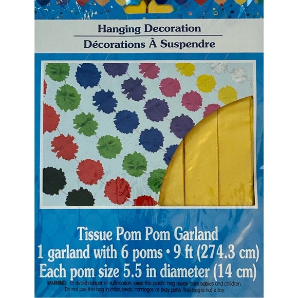3 NEW TISSUE POM POM GARLANDS IN BLUE, YELLOW & WHITE. NIB-9ft. EACH - Picture 3 of 10